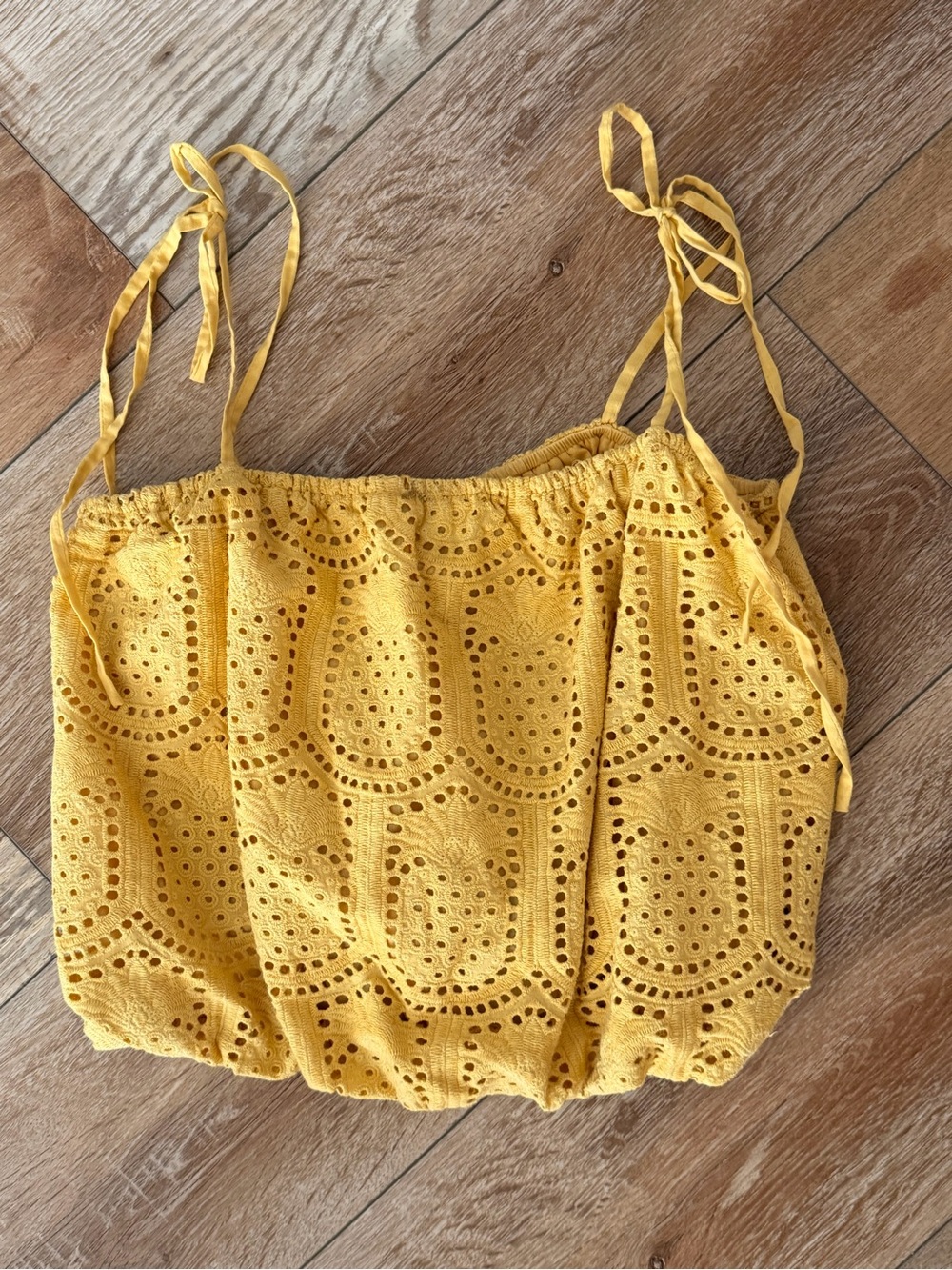 Greylin Yellow Eyelet Tie-Shoulder Cropped Cami
